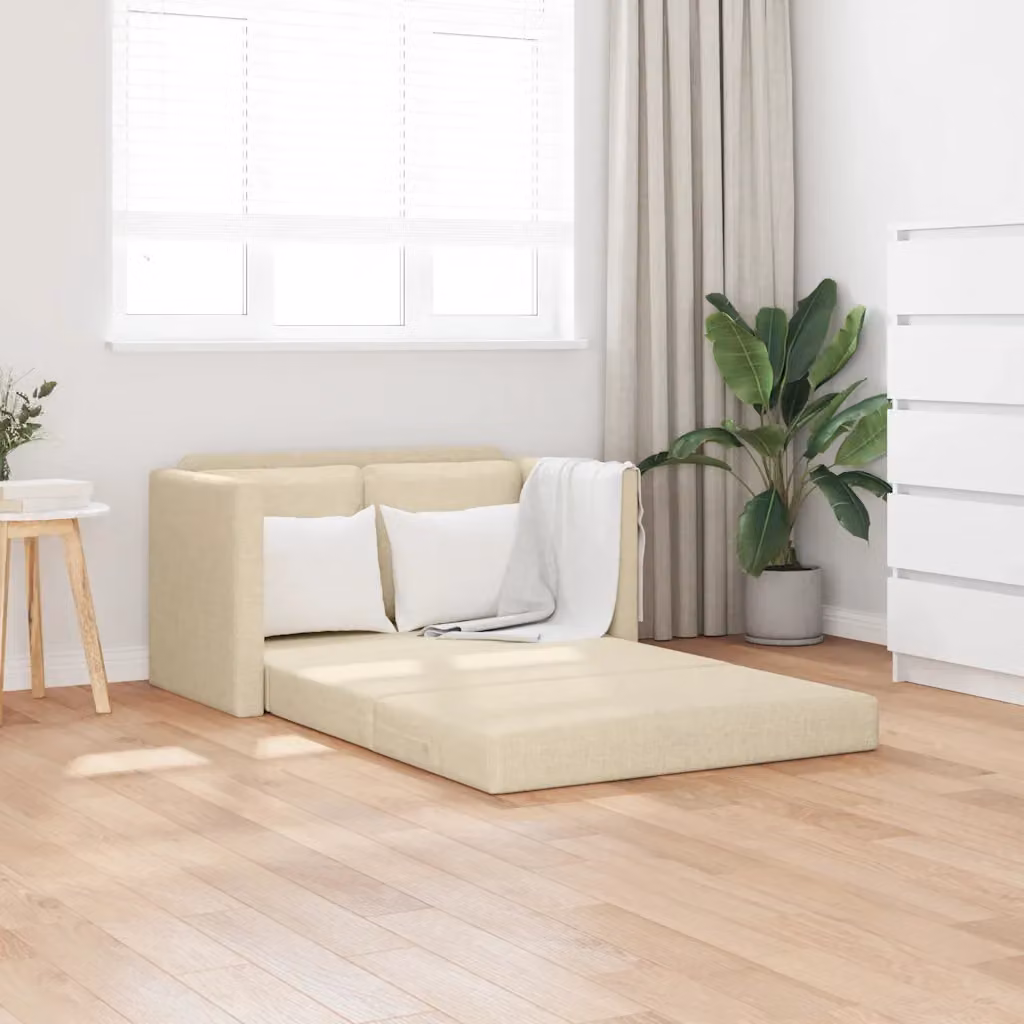 vidaXL Divano Letto 2 in 1 Moderno in Tessuto Beige L: 112 cm, P: 174 cm, H: 55 cm
