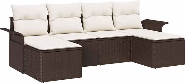 Set Divano da Giardino con cuscino 6 pcs Marrone Poly Rattan