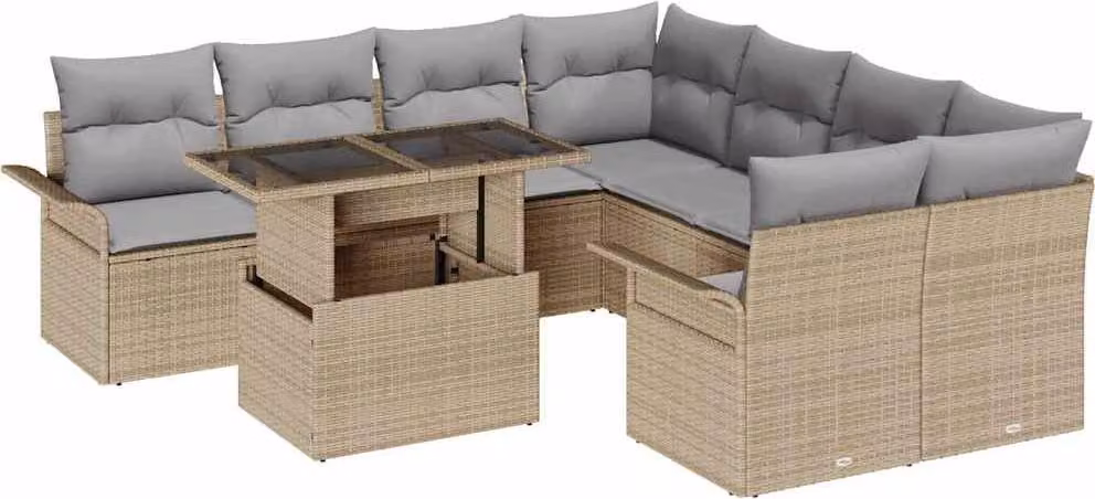 Set Divano da Giardino 9 pcs Beige Rattan in Polipropilene