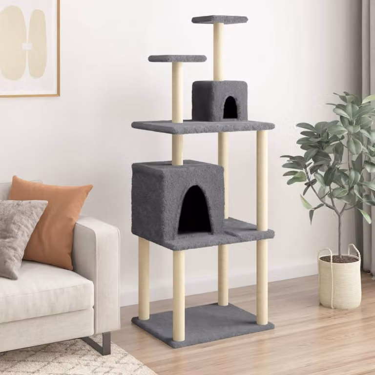 vidaXL Albero per Gatti con Tiragraffi in Sisal Grigio Altezza: 167 cm