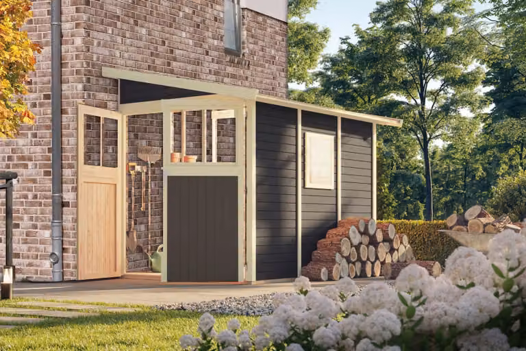 Casetta da giardino Karibu Wallnitz 3, grigio terra, 181x268x230 cm