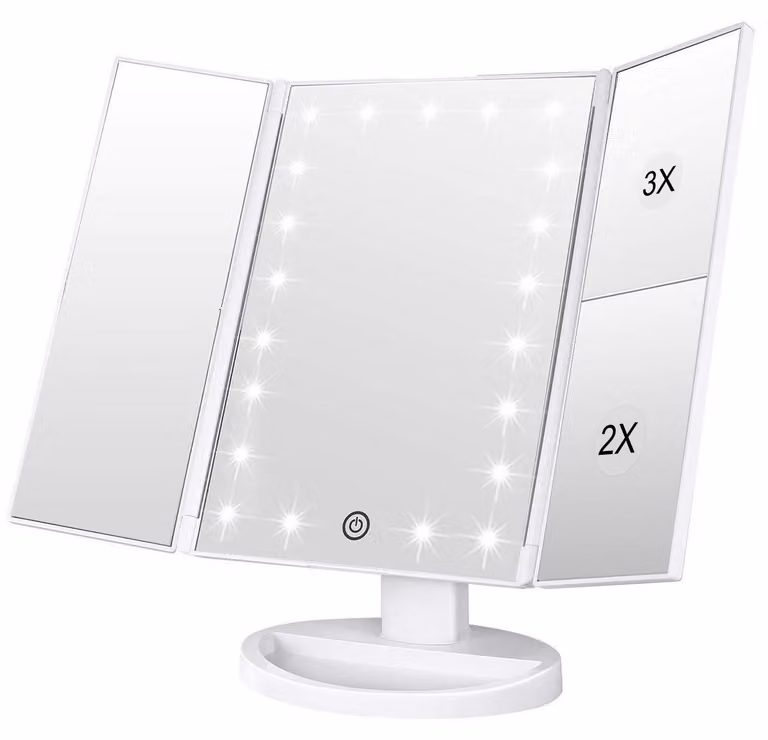 WEILY Specchio da trucco con illuminazione, pieghevole, ingrandimento 1x, 2x, 3x (21,99)