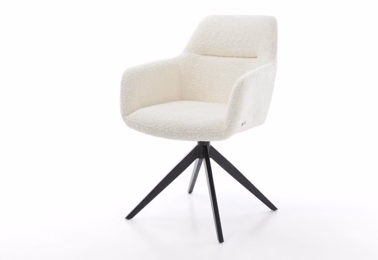 DELIFE Sedia girevole Pejo-Flex Bouclé Bianco Struttura a croce larga Nera Girevole a 360° Funzione oscillante Materasso a molle insacchettate
