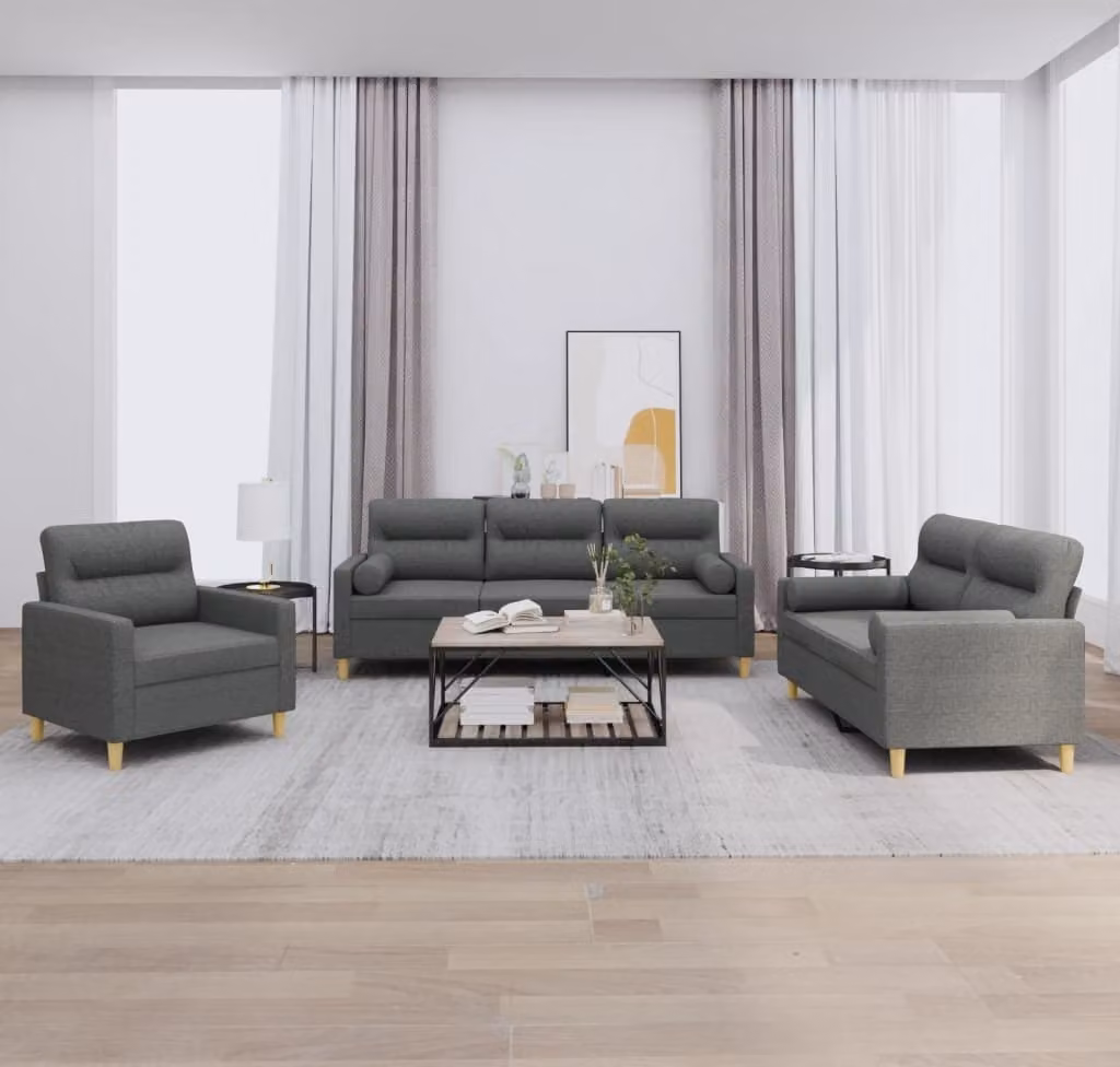 Maison Exclusive - Set divano a 3 pezzi con cuscini in tessuto grigio scuro