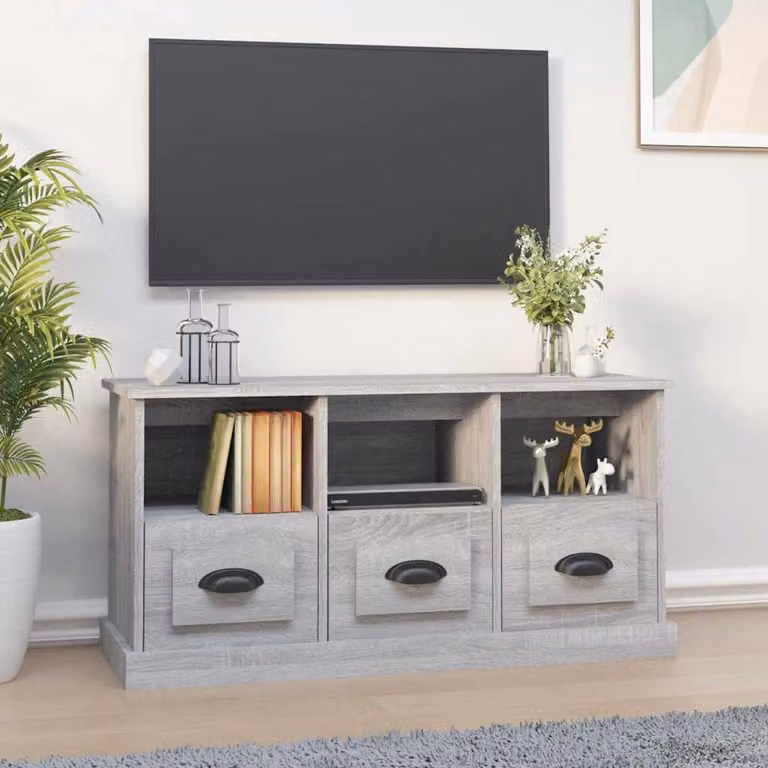 Mobile Porta TV Moderno vidaXL in Legno Multistrato Grigio, L 100 cm x P 35 cm x H 50 cm