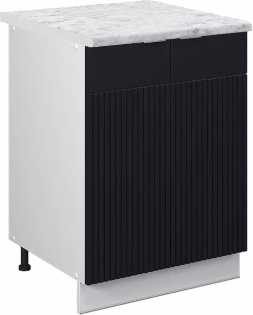 Mobiletto base cucina Fame-Line Nero rigato/Bianco 60 cm, PL Marmo Vicco