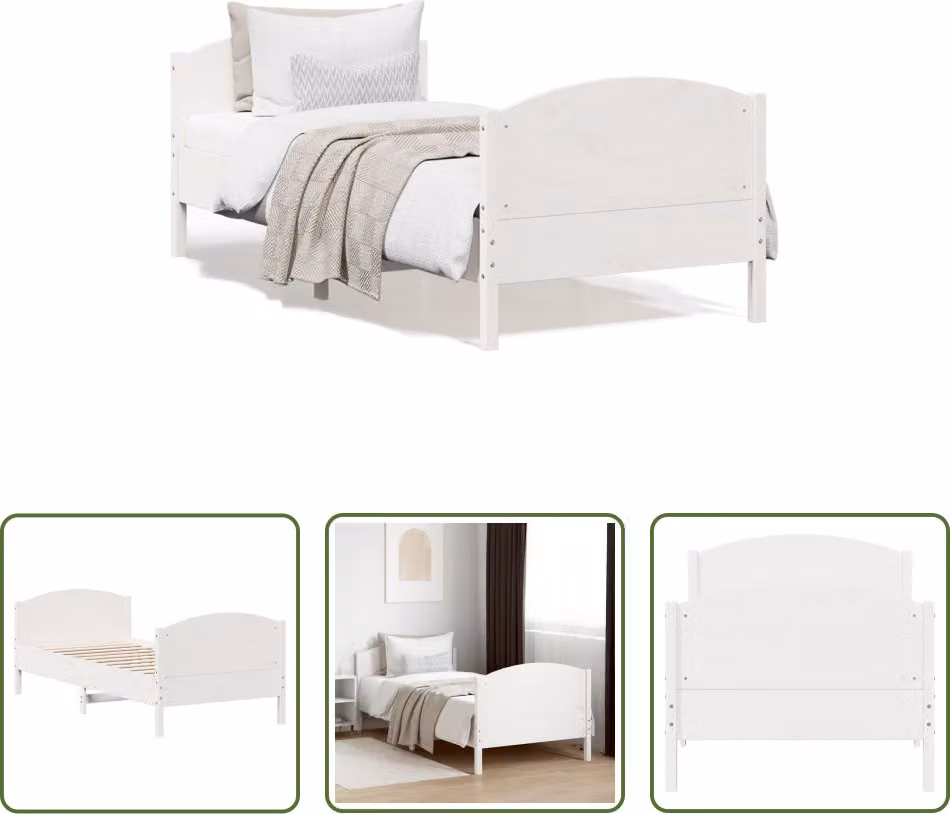 The Living Store Letto in legno massiccio senza materasso bianco 90x200 cm in legno di pino