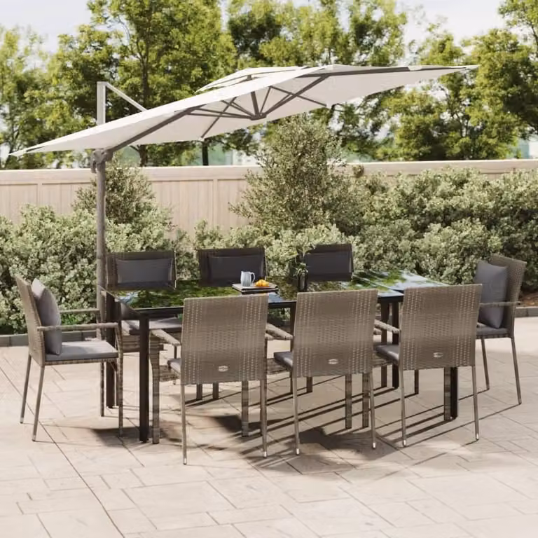 Maison Exclusive - Set da pranzo da giardino da 9 pezzi con cuscini in rattan sintetico nero e grigio