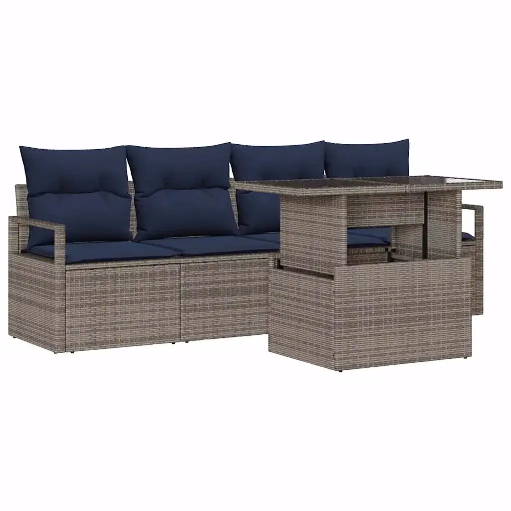 Set Divano da Giardino vidaXL a Forma a U Grigio con Tavolino e Cuscini in Polyrattan e Metallo – 2