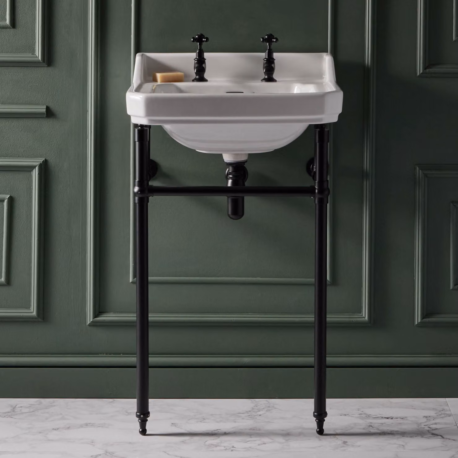 Consolle Bagno Con Lavabo Struttura Tradizionale 560mm Nera - 2 Fori Rubinetto - Richmond