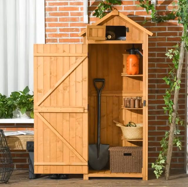 Armadio da giardino 67 x 45 x 179 cm in legno giallo e verde con ripiani