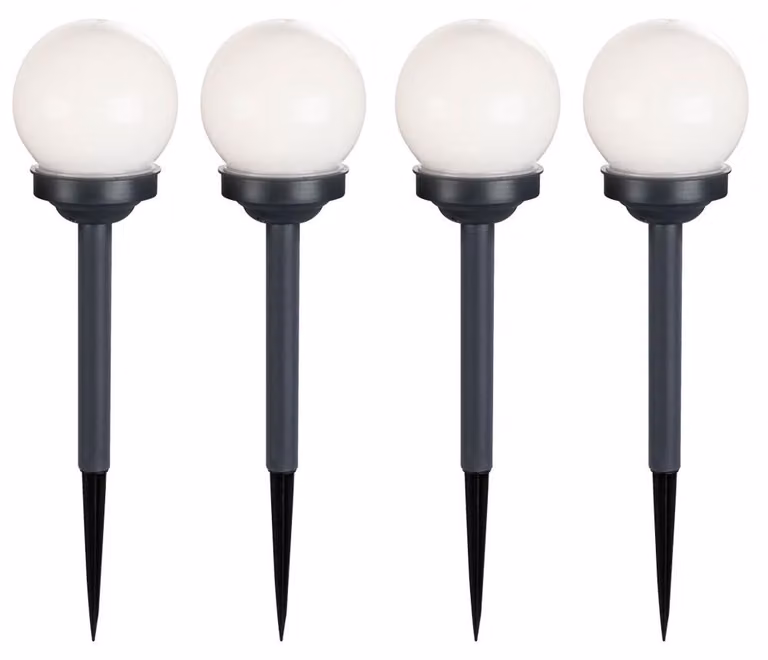 4 lampade a sfera LED a energia solare, bianche, H 39 cm