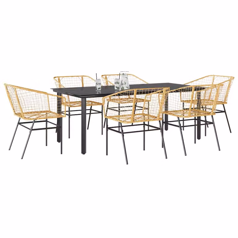 Set da pranzo da giardino vidaXL in 7 pezzi in polyrattan marrone con piano in vetro