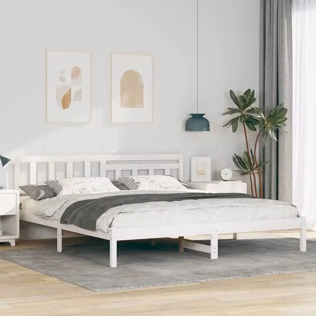 Struttura letto moderno vidaXL in pino massello bianco 200 x 200 cm
