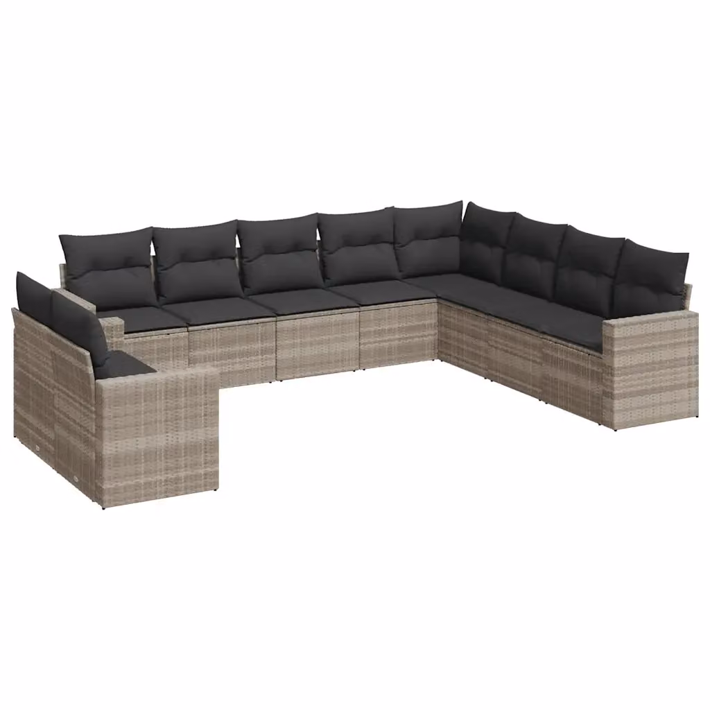 vidaXL Set Divano da Giardino a L in Polyrattan Grigio con 10 Pezzi e Cuscini Imbottiti – 2