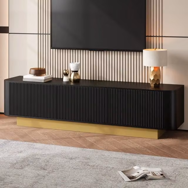 Mobile porta TV con 3 ante ripiano regolabile e gestione cavi in MDF e pannelli truciolari nero 170 × 40,5 × 47 cm