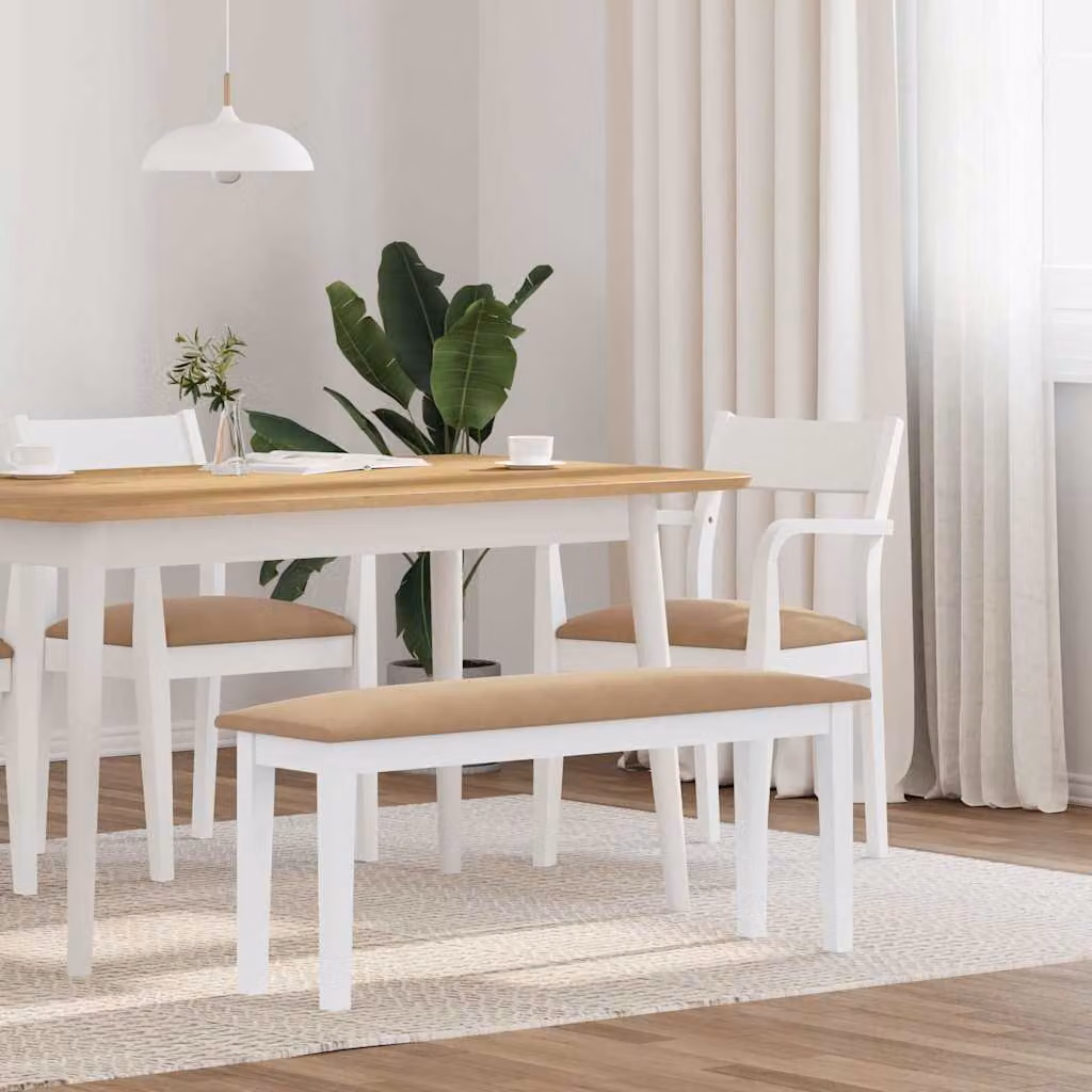 Panca vidaXL in legno massello per cucina e sala da pranzo, stile scandinavo, Bianco/Marrone, L: 110 cm