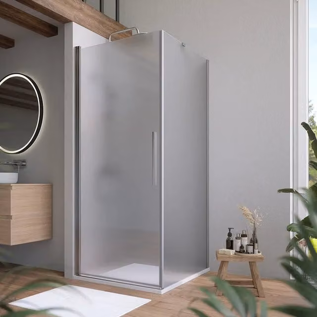 Box doccia 80x70cm con apertura a battente e parete fissa, profili cromati e vetro da 6mm opaco h195 | Elba