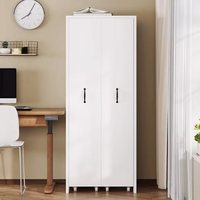 Libreria estraibile con ruote 51;5 x 41 x 158 cm; due moduli reversibili con 4 ripiani; MDF bianco