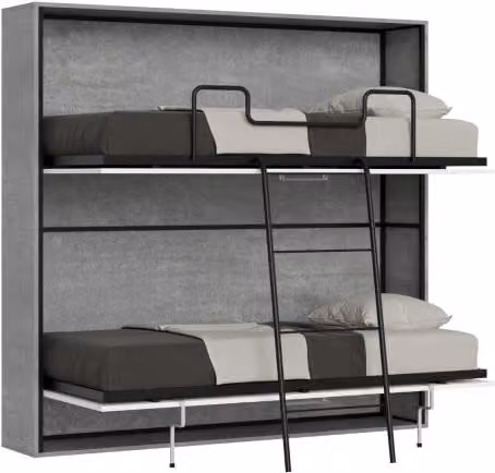 Letto a scomparsa doppio orizzontale Kando Itamoby con materasso, colore grigio cemento