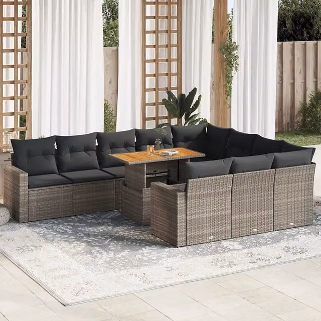 Set di Divani da Giardino vidaXL a Forma di U con Cuscini e Tavolino, 11 Pezzi, Grigio – 1