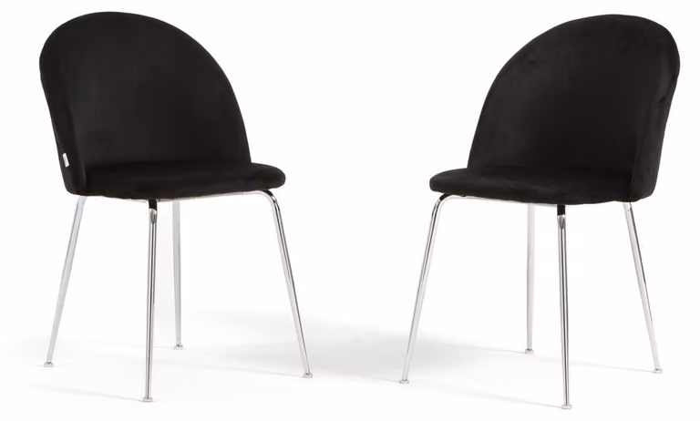 Set di 2 sedie da pranzo imbottite, gambe in metallo, design elegante per cucina, sala da pranzo, bar e ristoranti SARA - Nero/Argento