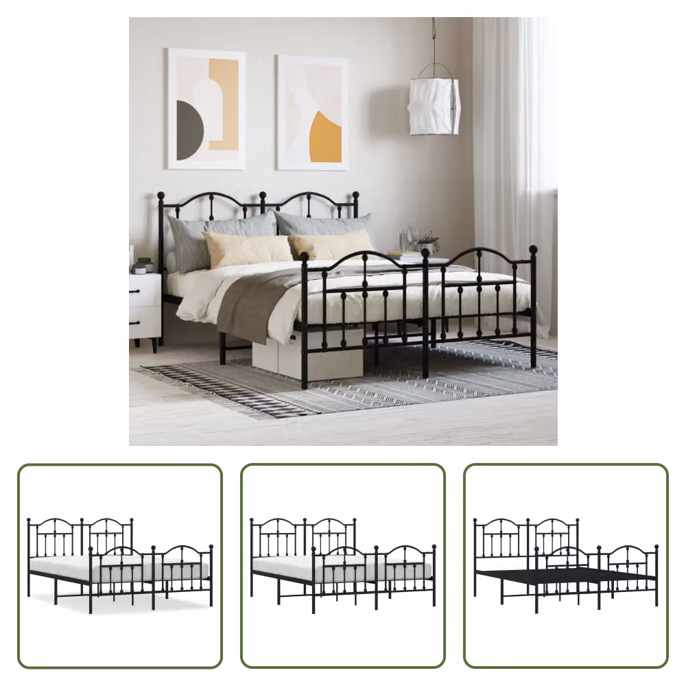 The Living Store Struttura letto con testiera e pediera in metallo nero 150x200 cm