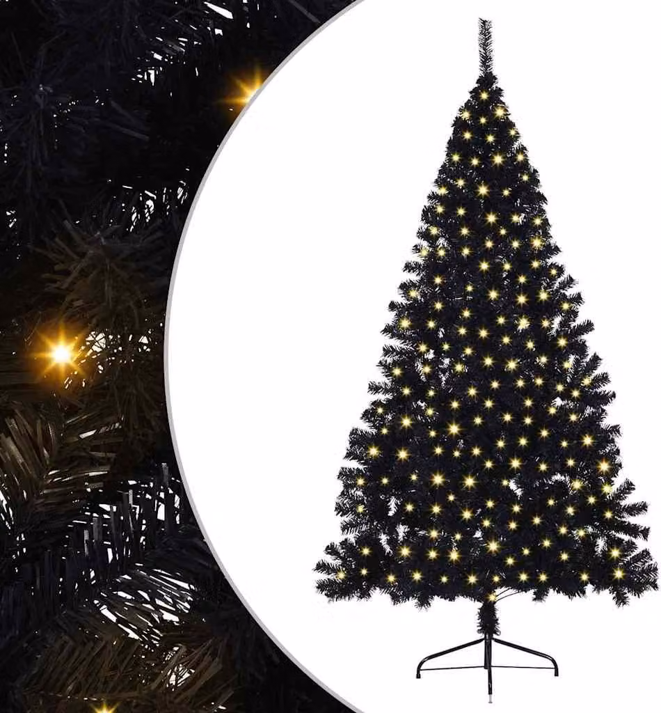 Albero di Natale artificiale con luci integrate Nero 210 cm PVC
