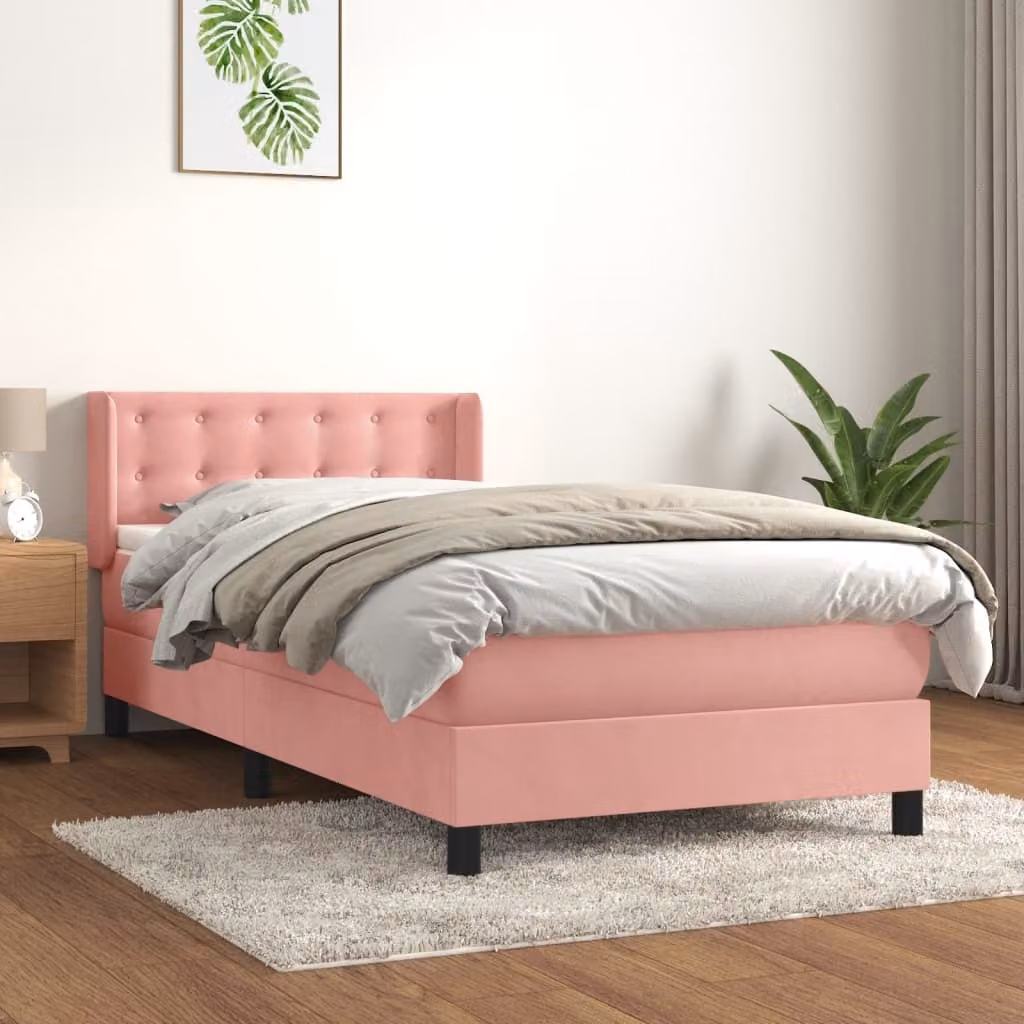 The Living Store Letto a molle con materasso rosa 90x200 cm in velluto