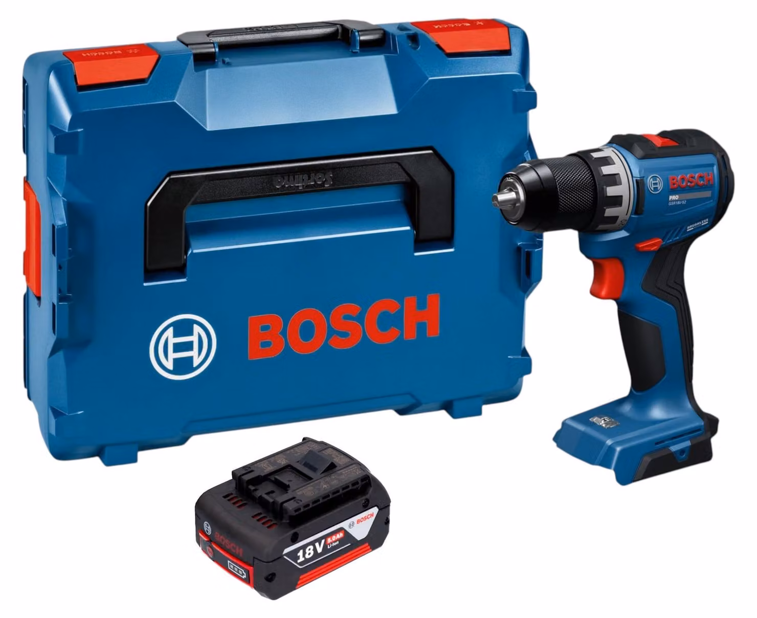 Trapano avvitatore a batteria Bosch GSR 18V-52 Professional 18 V 70 Nm brushless + 1 batteria da 5,0 Ah + L-Boxx - senza caricabatterie