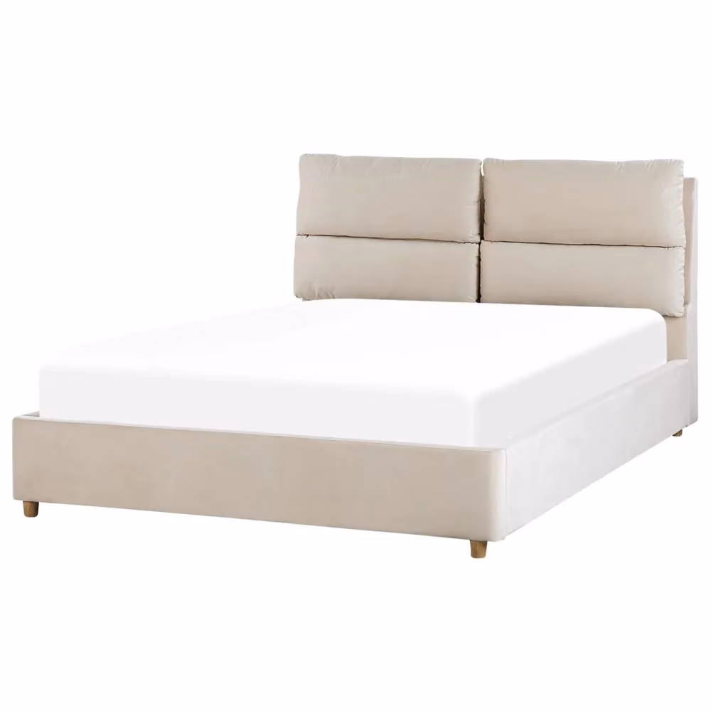 Letto matrimoniale con contenitore BELIANI in velluto beige L/P/H: 140 x 200 x 68 cm – 2