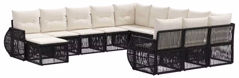 Set di divani da giardino, 12 pezzi, in rattan sintetico nero