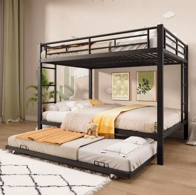Letto a castello 140x200 cm nero con letto estraibile, senza materasso