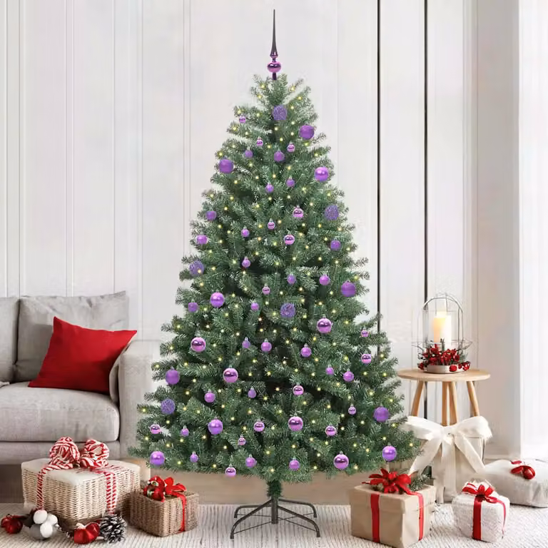Albero di Natale Artificiale Moderno vidaXL Verde con Luci LED Warm White in PVC e Metallo