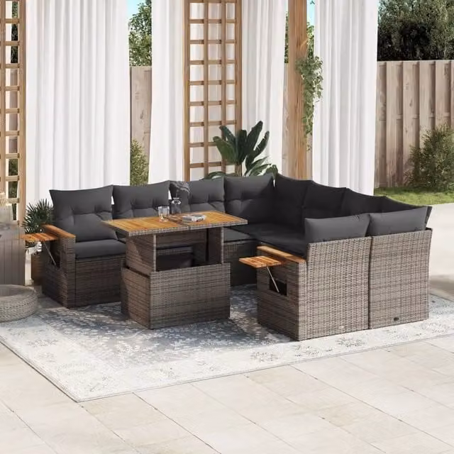 Set Divano da Giardino 9 pz con Cuscini Grigio in Polyrattan 3273447