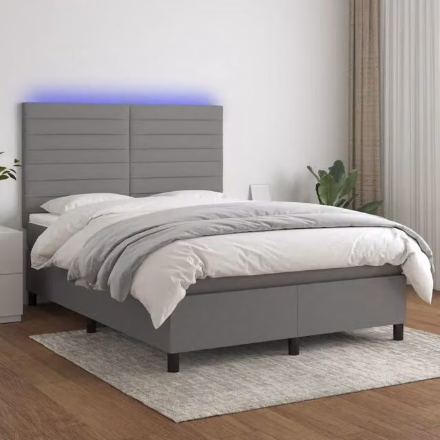Letto Ibrido con Materasso e Illuminazione LED vidaXL in Tessuto Grigio L/P/H: 140 x 200 x 31 cm – 1
