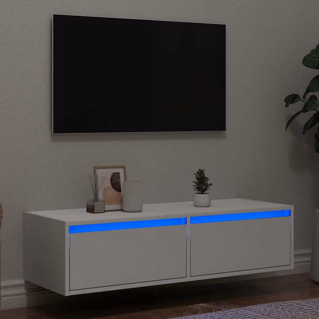 vidaXL Mobile Porta TV Moderno con Luci LED Integrate Bianco L 100 cm, P 35,5 cm, H 25 cm