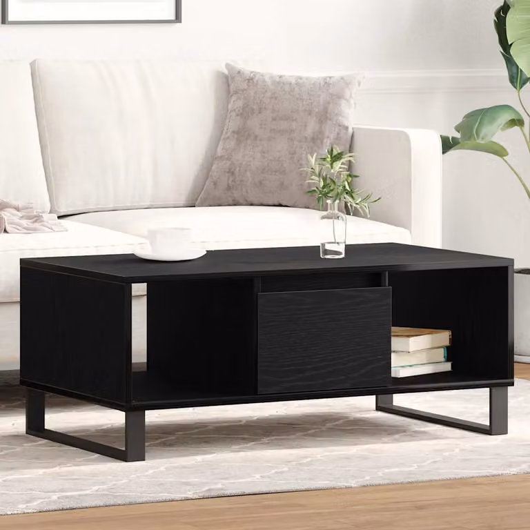 vidaXL Tavolino da salotto moderno in MDF nero, L: 90 cm, P: 50 cm, H: 36.5 cm