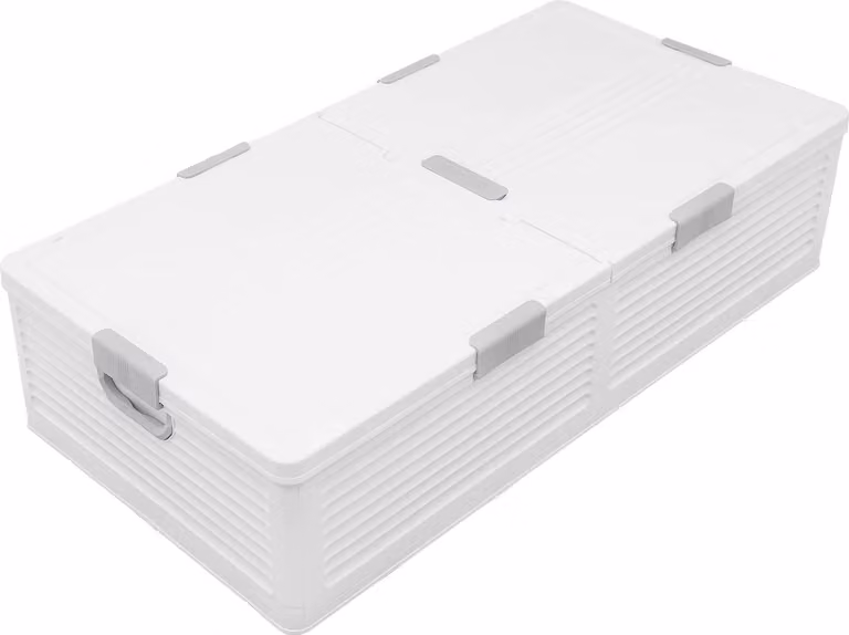 Contenitore sottoletto - 101×51,5×24 cm - Con rotelle - Pieghevole - Coperchio con 6 clip di chiusura - Impilabile - A tenuta di polvere - Trasparente