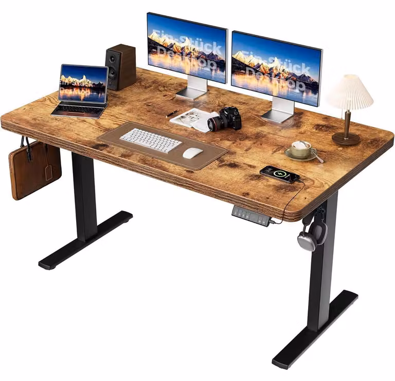 Scrivania regolabile in altezza, dimensioni 140x80 cm, con 2 motori, piano di lavoro da 28 mm, colore marrone
