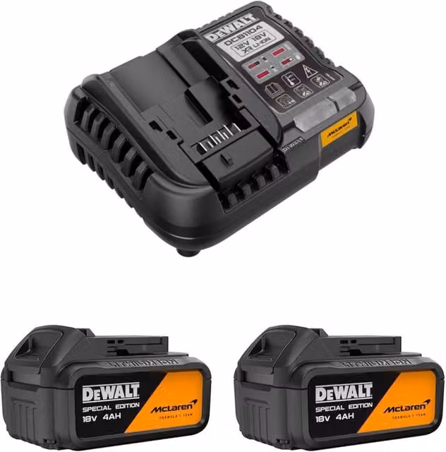 Power Set DeWALT McLaren Nero con 2 batterie 18V 4,0 Ah e caricabatterie DCB1104