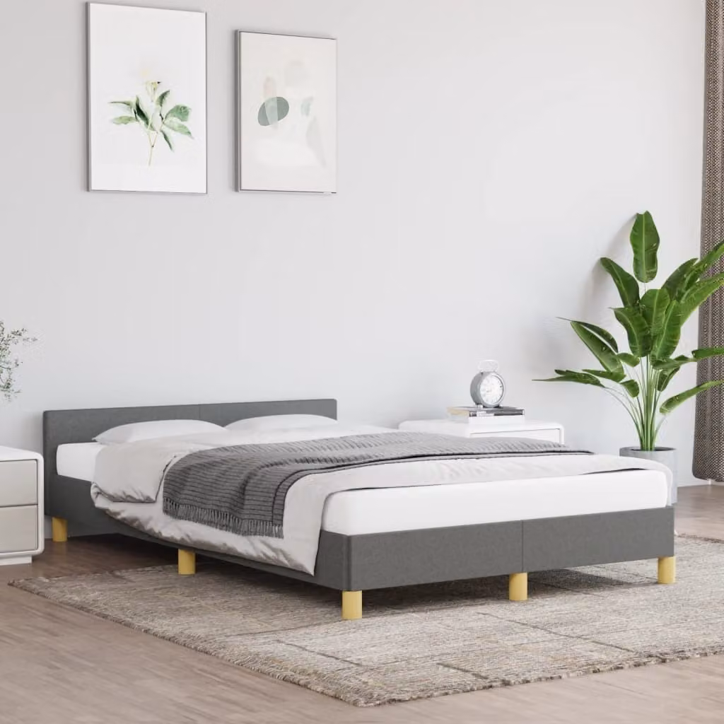 The Living Store Struttura letto con testiera in tessuto grigio scuro 120x200 cm
