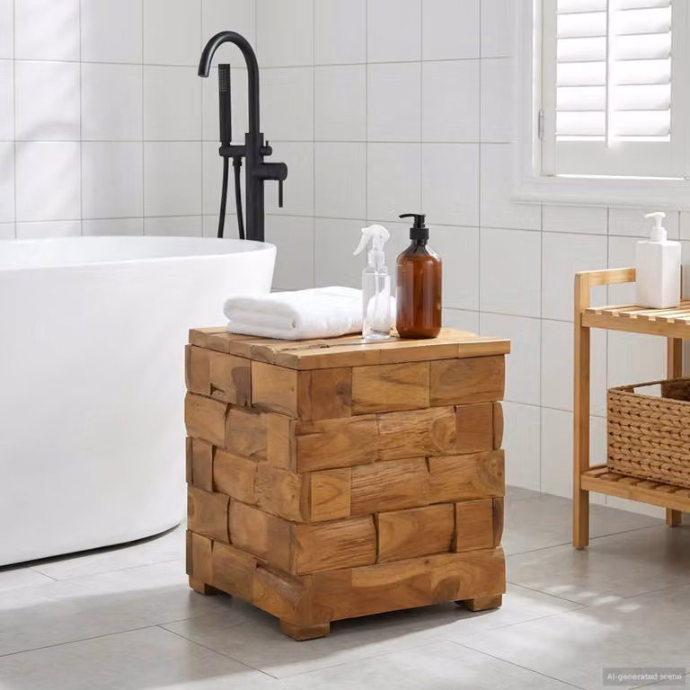 Sgabello contenitore vidaXL in legno di teak marrone stile rustico L/P/H: 40 x 40 x 45 cm