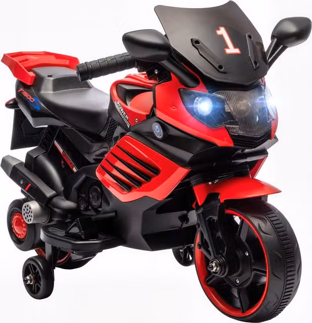 Moto Elettrica AIYAPLAY per Bambini da 18-36 Mesi, 6V, con Rotelle Rimovibili, Fari e Musiche, Rosso