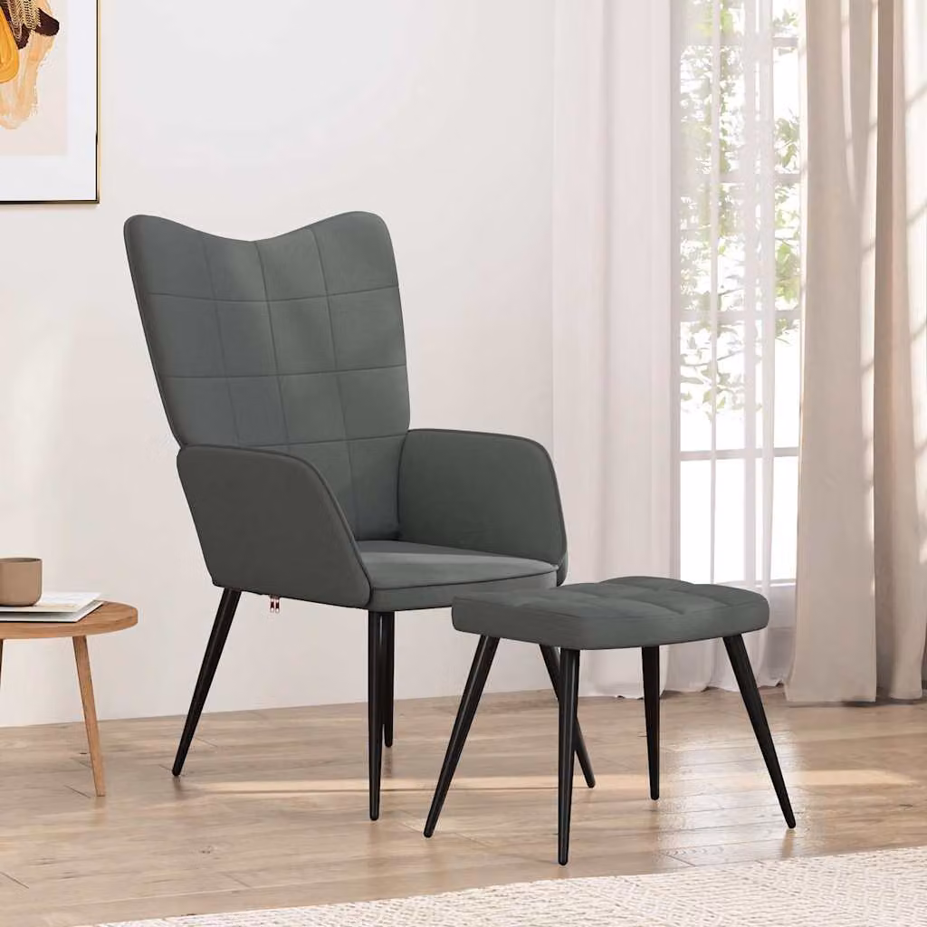 Sedia Relax con Sgabello vidaXL in Tessuto Grigio con Struttura in Metallo e Imbottitura in Schiuma