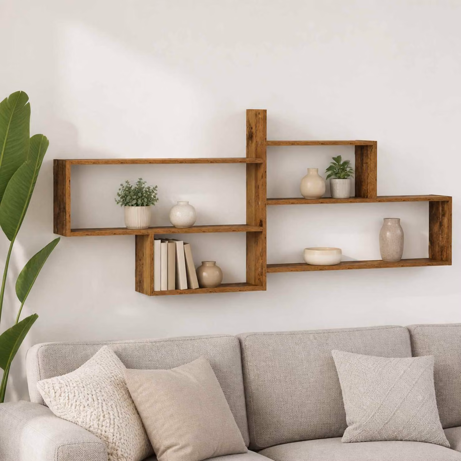 Scaffale da parete vidaXL in legno color marrone con design minimalista L: 68 cm, P: 17 cm, H: 168,5 cm