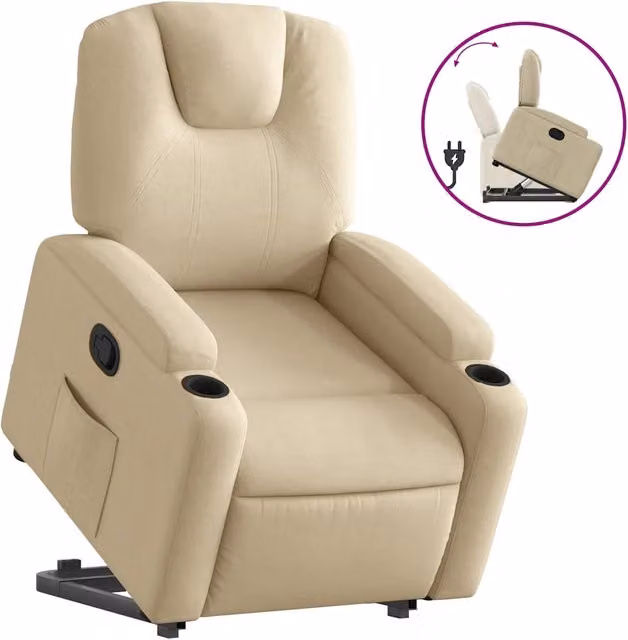 Poltrona | Sedia Relax Alzapersona Reclinabile Crema in Tessuto