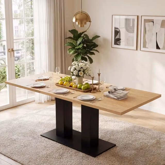 Tavolo da pranzo allungabile 140/180x70 cm, 6-8 posti, piano spesso, stile semplice, colore legno naturale, per cucina e soggiorno