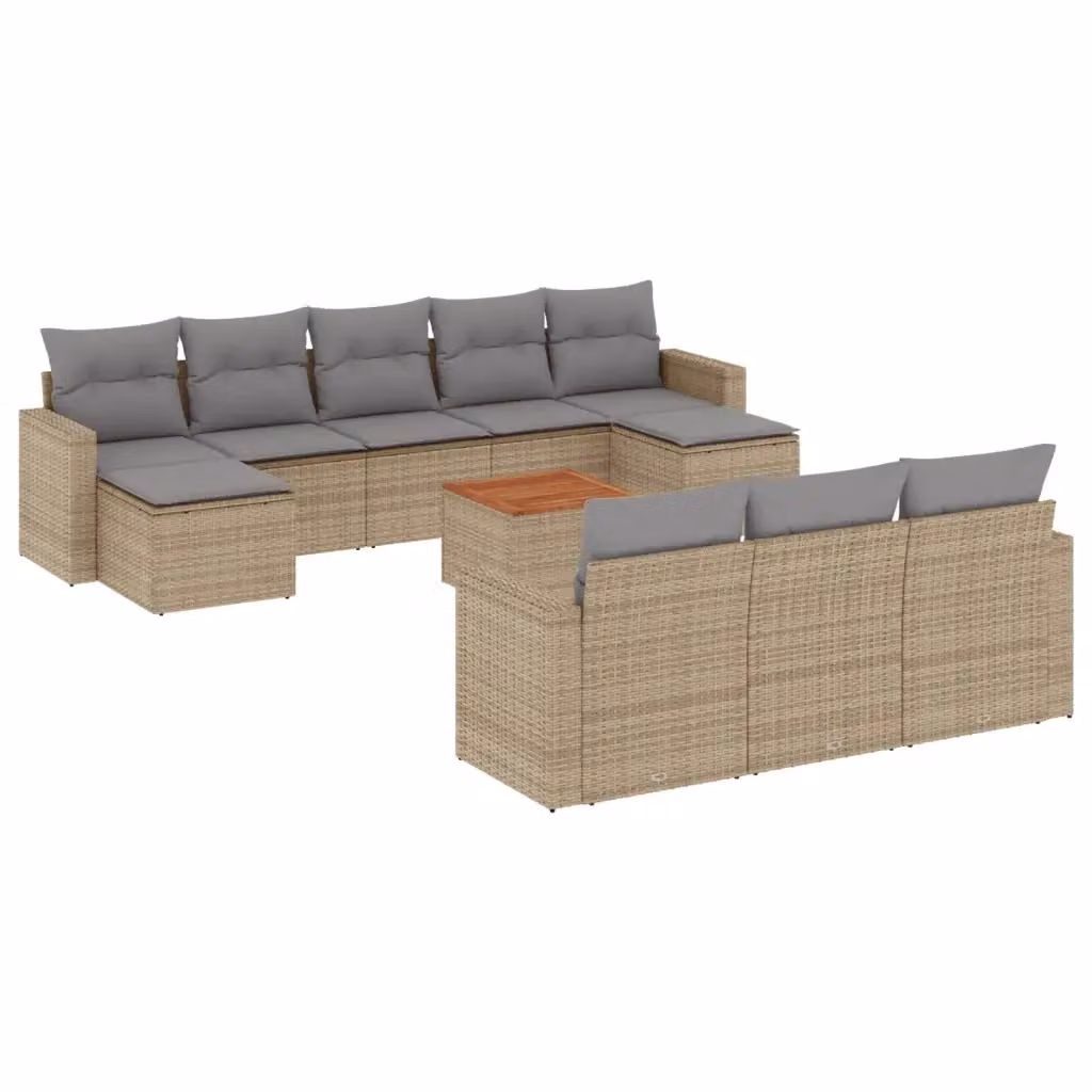 vidaXL Set Divano da Giardino 11 pz in Polyrattan con Cuscini Beige e Grigio – 2