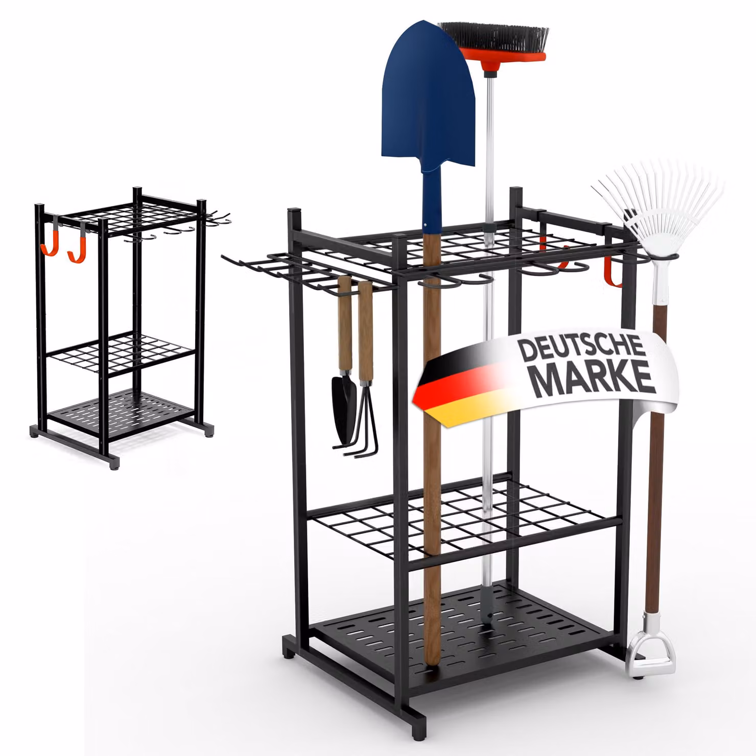 Supporto per l'organizzazione di attrezzi da giardino, organizer, da utilizzare in piedi, realizzato con materiali resistenti, ideale per garage e giardino